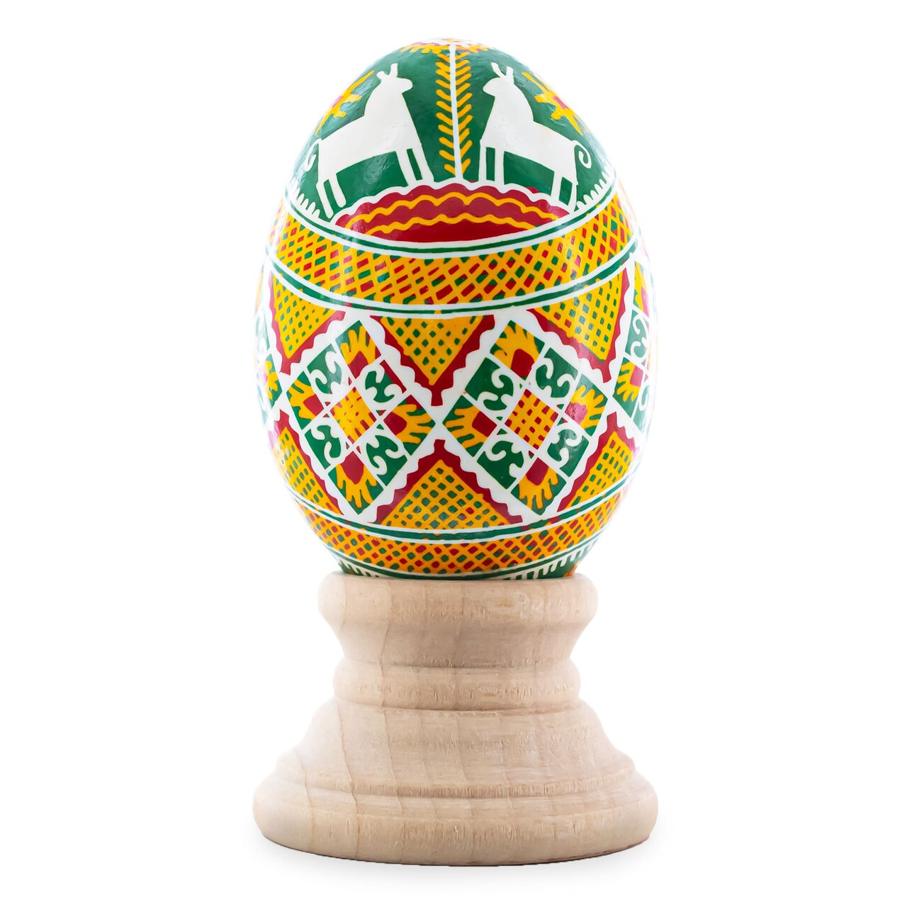 Horses on Green Spiral Authentic Blown Real Eggshell Ukrainian Easter Egg Pysanka